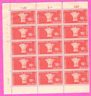 Suisse Schweiz Bloc De 15 Timbres 10c. Rouge Effets De Change Cambiali Wechsel Neuf** MNH - Steuermarken