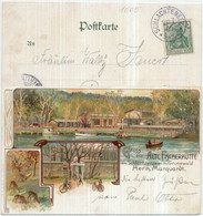 1902 Alte Fischerhütte Schlachtensee Herm. Marquardt Lithographie Fahrrad , Ruderboot - Grunewald