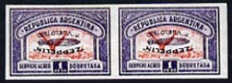 Argentine Republic 1930 Zeppelin Europe-Pan American Flight 1p With Opt Inverted, Imperf Pair Being A 'Hialeah' Reproduc - Unused Stamps