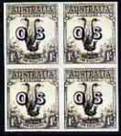Australia 1932 Lyre Bird 1s Opt'd OS Imperf Block Of 4 Being A 'Hialeah' Reproduction On Gummed Paper (as SG O136) - Ungebraucht