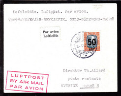 1929. Air Mail. Surcharge. King Christian IX. 50 Aur On 5 Kr. Grey/red-brown  From VESTMANNAE... (Michel 113) - JF103790 - Cartas & Documentos