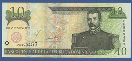 DOMINICAN REPUBLIC - P.168a – 10 Pesos Oro 2001 UNC, Serie CH999453 Printer: TDLR - HIGH Serial Number - Dominicana