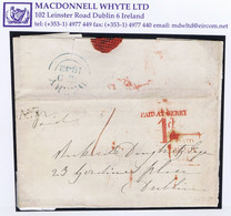 Ireland Donegal Derry Uniform Penny 1842 Letter To Dublin Boxed "No5" Of Muff, Red PAID AT DERRY/1d - Préphilatélie