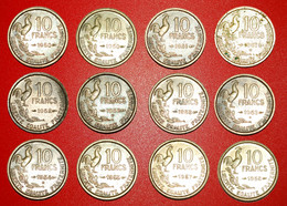 * COCK: FRANCE ★ 10 FRANCS COMPLETE SET 12 COINS 1950-1958! LOW START ★ NO RESERVE! - Collections