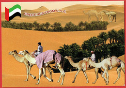 United Arab Emirates - Greetings From U.A.E. - Chameaux Caravane Désert Oasis - Verenigde Arabische Emiraten