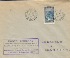 31-10-37- Poste Aérienne -1er Service Hebdo.Tananarive Et Le Sud De L'Ile - Escale De Belo / Tsiribihina - Brieven En Documenten