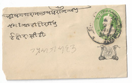 Gwalior State, British India 1921 1/2 Anna, Nice Small Used Postal Stationery Cover. Indore Postmark, Madhya Pradesh - Gwalior