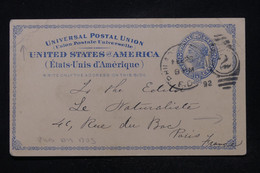 ETATS UNIS - Entier Postal Avec Repiquage Commercial Au Dos De Philadelphia En 1892 Pour Paris - L 114222 - ...-1900