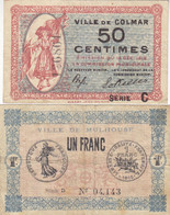 ALSACE 2 Billets 1918 COLMAR 50 C Série C Et MULHOUSE 1 F Série D - JP.130.02 Et JP.132.02 - Chambre De Commerce