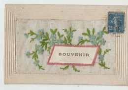 Carte Brodée Souvenir Entouré De Fleurs Affranchi Coté Vue Et Oblitéré En 1923 - Bordados