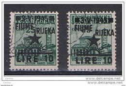 FIUME:  1945  OCCUPAZIONE  JUGOSLAVA  -  SOPRASTAMPATO  £. 10/25 C. VERDE  US. -  RIPETUTO  2  VOLTE  -  SASS. 18 - Occ. Yougoslave: Fiume