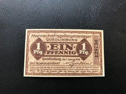 Notgeld - Billet Necéssité Allemagne - 1 Pfennig - Quedlinburg (camp De Prisonniers) 1 Janvier 1916 - Sin Clasificación