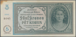 Bohemia & Moravia / Böhmen & Mähren: Pair With 5 Kronen ND(1940) (P.4a With Series B 045, F With Lar - Czechoslovakia