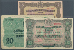 Bulgaria / Bulgarien: Set Of 3 Different Banknotes Containing 5 Leva ND(1917) P. 21 (VF), 10 Leva ND - Bulgaria