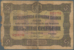 Bulgaria / Bulgarien: 5 Silver Leva ND(1917), P.21, 5 Times Perforated "поништено" In Well Worn Cond - Bulgaria