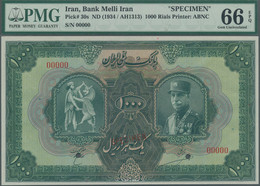 Iran: Bank Melli Iran 1000 Rials ND(1934) / AH1313 SPECIMEN, P.30s With Punch Hole Cancellation, Red - Iran