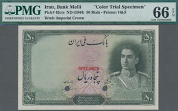 Iran: Bank Melli Iran 50 Rials ND(1944) Color Trial Specimen, P.42cts With Punch Hole Cancellation, - Iran