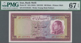 Iran: Bank Melli Iran 100 Rials ND(1954) / SH1333, P.67, PMG Graded 67 Superb Gem Unc EPQ. - Iran