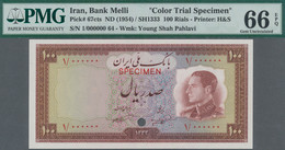 Iran: Bank Melli Iran 100 Rials ND(1954) / SH1333 Color Trial Specimen, P.67cts With Punch Hole Canc - Iran