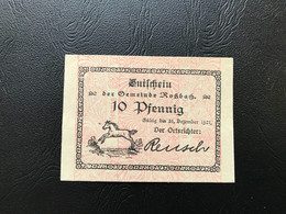 Notgeld - Billet Necéssité Allemagne - 10 Pfennig - Rossbach - 31 Decembre 1921 - Ohne Zuordnung