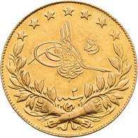 Türkei - Anlagegold: Mohammed V. 1909-1918 (1327-1336): 100 Kurush 1911 (1327, Jahr 2). KM# 755, Fri - Turkey