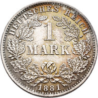 Umlaufmünzen 1 Pf. - 1 Mark: 1 Mark 1881 D, Jaeger 9. Selten In Dieser Erhaltung, Patina, Vorzüglich - Taler & Doppeltaler