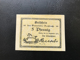 Notgeld - Billet Necéssité Allemagne - 5 Pfennig - Rossbach - 31 Decembre 1921 - Ohne Zuordnung