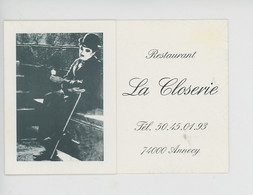Annecy - La Closerie - Restaurant Rue Vaugelas - Charlie Chaplin  (carte Visite) - Annecy