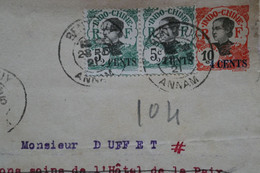 AN12 INDO CHINA  SUR LETTRE FRAGMENT  1921 BENTHUY POUR HAIPHONG  +PAIRE TP + + AFFRANCH. INTERESSANT - Cartas & Documentos