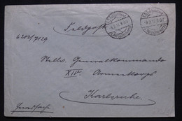 ALLEMAGNE - Cachet Militaire Sur Enveloppe En Feldpost En 1917 Pour Karlsruhe - L 114326 - Cartas