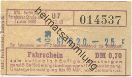 Deutschland - Berlin - BVG Fahrschein DM 0,70 Zum Beliebig Häufigen Umsteigen 1968 - Europe