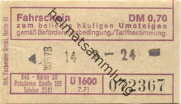 Deutschland - Berlin - BVG Fahrschein DM 0,70 Zum Beliebig Häufigen Umsteigen 1971 - Europe