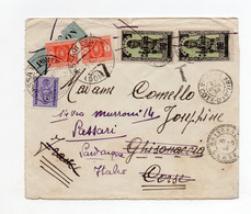 !!! COTE D'IVOIRE, LETTRE PAR AVION DE BOUAKE POUR LA CORSE DE 1936, REEXP EN ITALIE ET TAXEE A L'ARRIVEE - Lettres & Documents