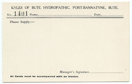 ISLE OF BUTE : PORT BANNATYNE - KYLES OF BUTE HYDROPATHIC - OFFICIAL HOTEL STATIONERY - Bute