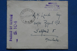 AN14 AUSTRALIA  BELLE LETTRE RARE  FM CENSUREE 1940 SYDNEY  POUR SALFORD U.K  +AFFRANCH.INTERESSANT - Marcophilie