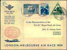 1934: NEDERLAND-AUSTRALIA Mac Robertson Race Cover "Royal Dutch Air Lines" Airmail To SYDNEY - Poste Aérienne