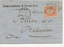 LAC 1860 EMPIRE NON DENTELE 40c ORANGE PC 749 30 Juin CHARLEVILLE 07 Ardennes 1er Juillet BEAUVAIS Oise - 1853-1860 Napoleon III