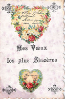 Carte Mes Voeux Les Plus Sincères - Ajoutis De Coeur Fleuris  - Oblitéré En 1907 - Autres & Non Classés