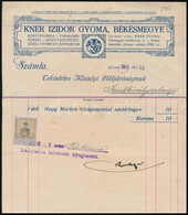 1912 Gyoma, Kner Izidor Fejléces Számlája, Okmánybélyeggel - Unclassified