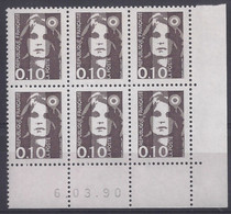 MARIANNE BRIAT N° 2617 - Bloc De 6 COIN DATE - NEUF SANS CHARNIERE - 6/03/90 - 1980-1989