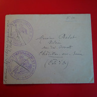 LETTRE MILITAIRE CACHET HOPITAL TEMPORAIRE N°27 VITRY LE FRANCOIS POUR CHATILLON SUR SEINE - Military Postage Stamps