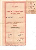 FRANCE 1965 DOCUMENT RENTE PERPÉTUELLE DETTE  PUBLIQUE - Bank & Insurance