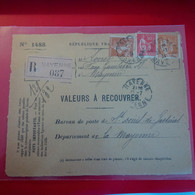 LETTRE VALEURS A RECOUVRER RECOMMANDE MAYENNE ST DENIS DE GASTINES - Cartas & Documentos