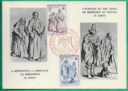 YT N°1140 + 1141 CARTE MAXIMUM CROIX ROUGE GRAVURES DE JACQUES CALLOT PREMIER JOUR 7 DECEMBRE 1957 LETTRE COVER FRANCE - Croce Rossa