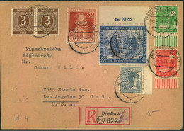 1948, Prtogerechter, Bunt Frankierter R-Brief From "10a) DRESDEN 1" To Los Angeles, USA. - Zona AAS
