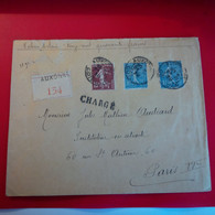 LETTRE RECOMMANDE VALEUR DECLARER CHARGE AUXONNE POUR PARIS - Lettres & Documents