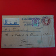 LETTRE RECOMMANDE ENTIER LONDON POUR TOURS GRAND HOTEL DE LA BOULE D OR - Stamped Stationery, Airletters & Aerogrammes