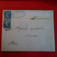 LETTRE LYON POUR NANTUA 1866 AVEC PAIRE DE TIMBRE - 1863-1870 Napoléon III. Laure