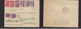 Airmails - World. 1932 (10 Oct) Comercial Zeppelin Usage. Brazil - Germany (19-20 Oct) Reverse Friedrick Hafen. Register - Unclassified