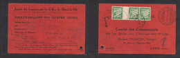 Airmails - World. 1935 (8 June) Aosta - France, Lyon (11 June 35) Multifkd Private Card Label Pouch + Multiple French P. - Unclassified